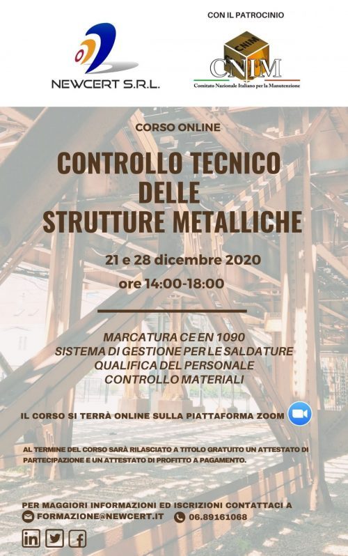 La locandina del corso Controllo tecnico delle strutture metalliche.